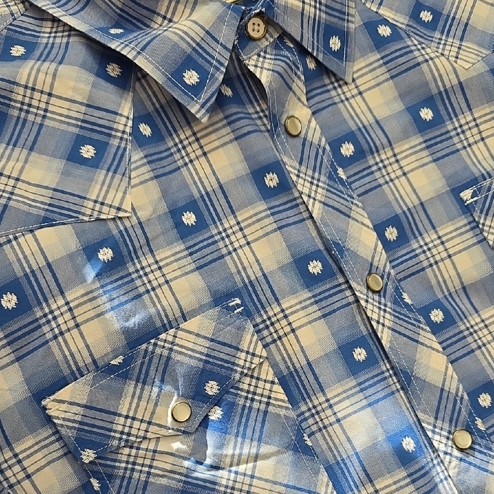 Tecovas Blue and White Checkered Casual Shirt Pearl Snap XxL - Picture 3 of 10